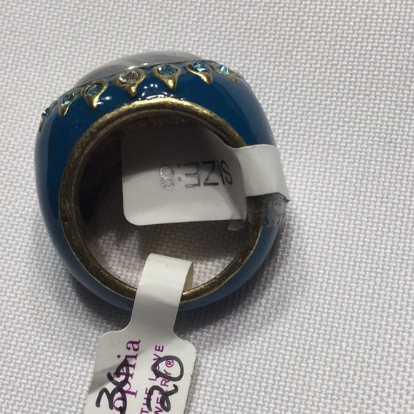 3/$30 Turquoise enamel ring w/clear/aqua stone - Picture 2 of 4